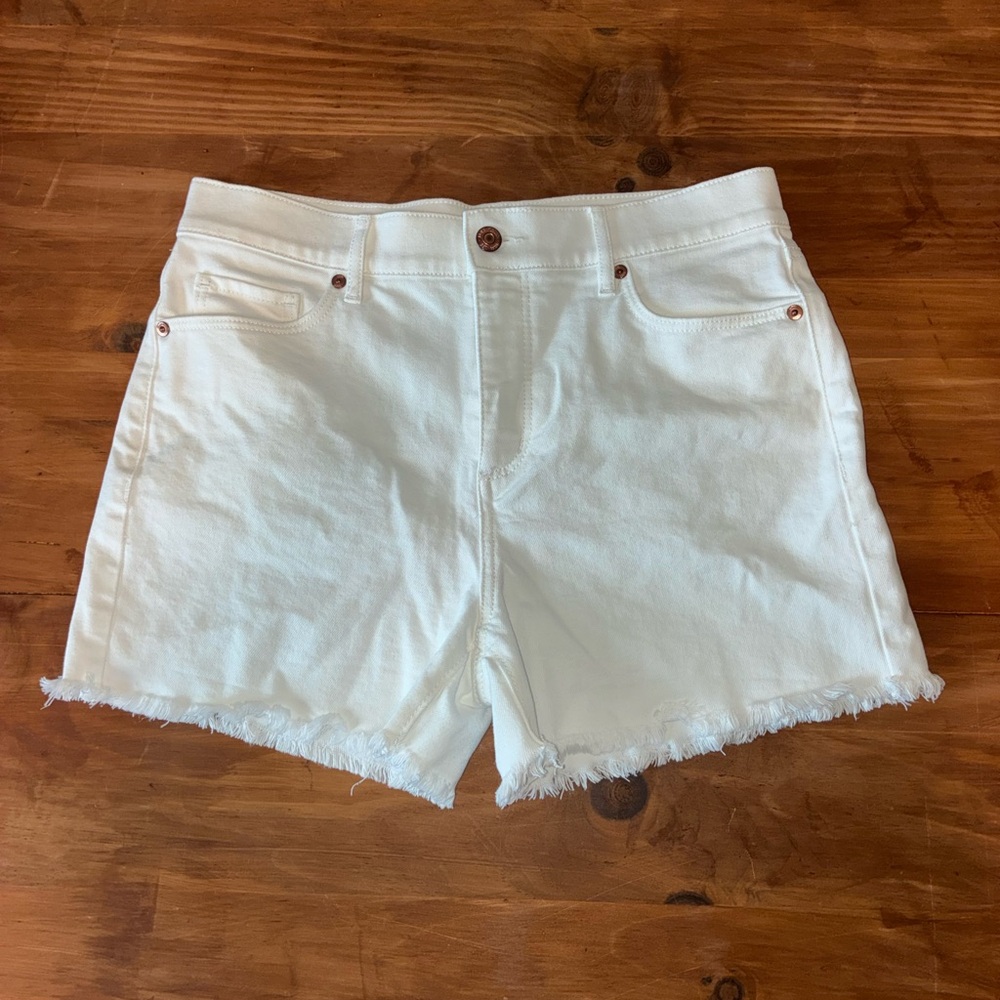 LOFT White Jean Shorts with Frayed Hem